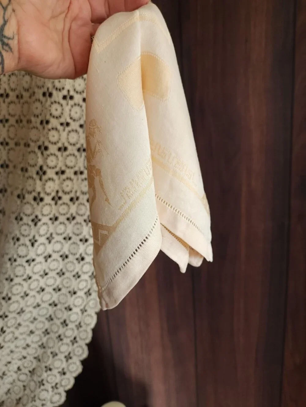 Vintage 1920s 1930s Luncheon Napkin, Damask in a Hellenic Greek Motif, 15